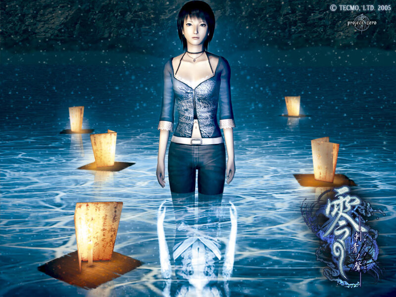 Character in water with lanterns