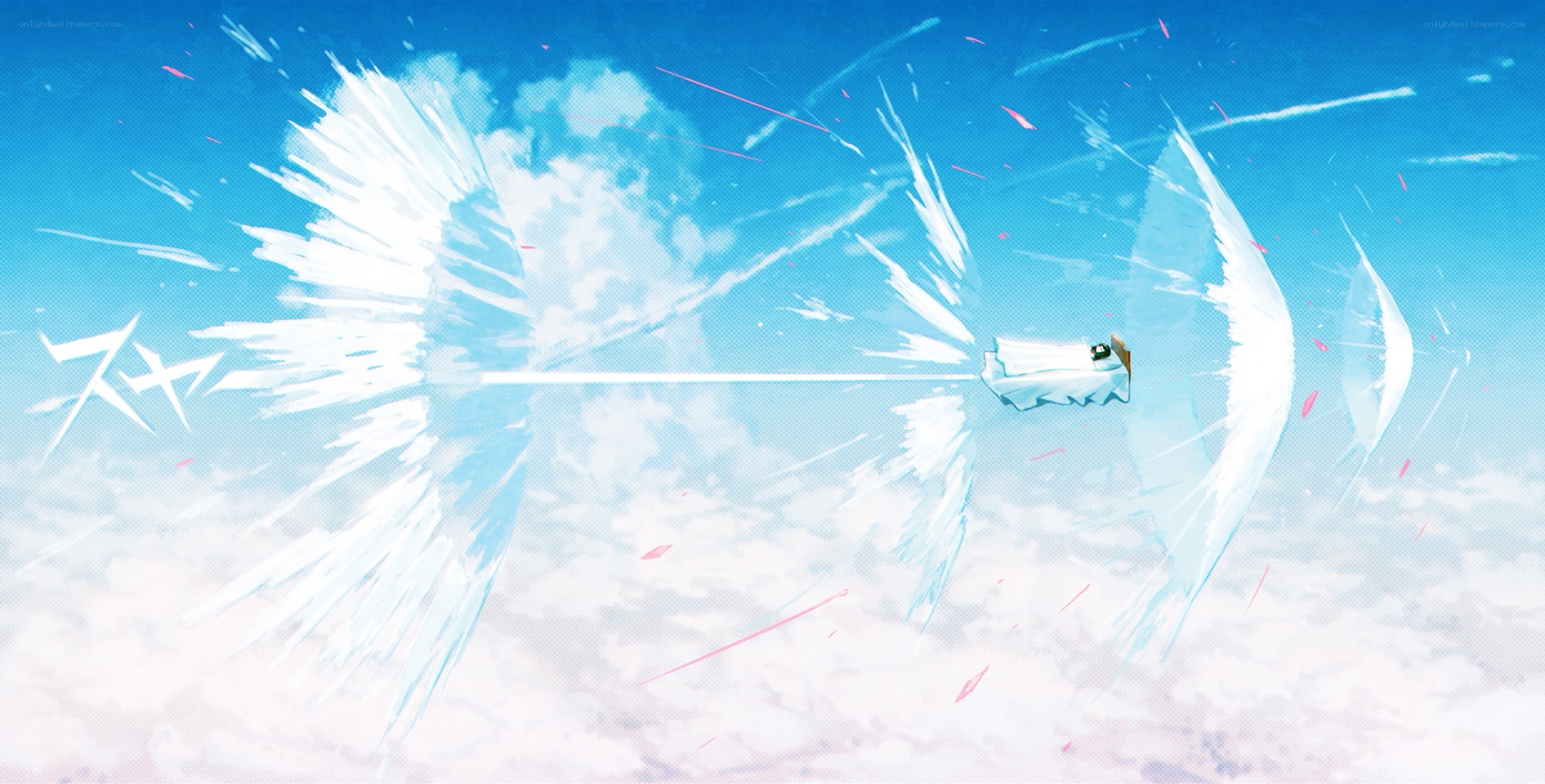 character in white cloak flying