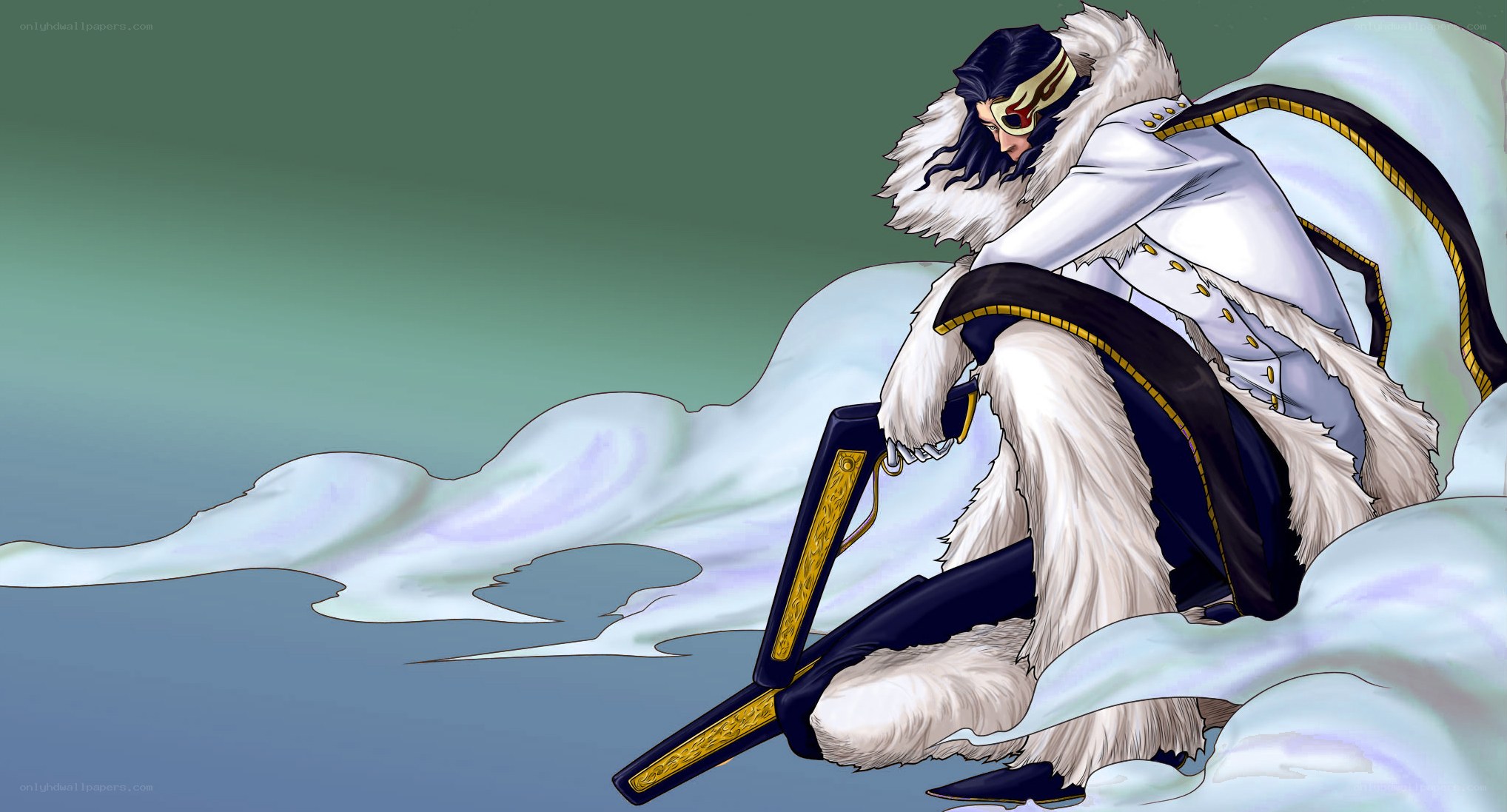 character in white fur coat