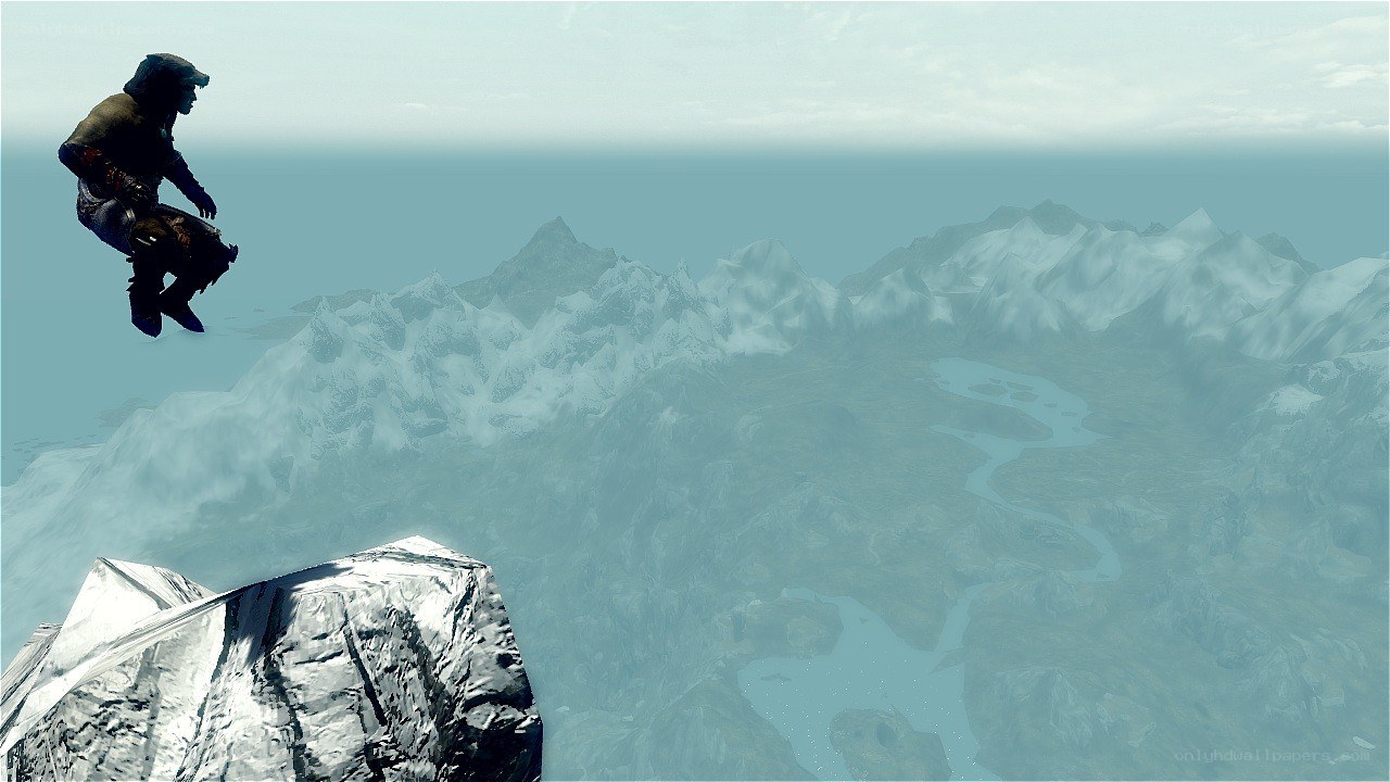 character leaping over mountains