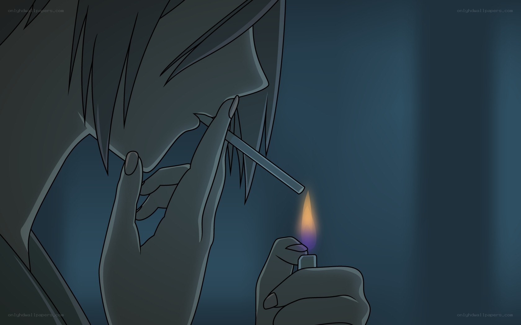 character lighting a cigarette