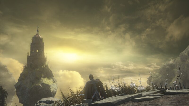 Character Looking at Tower