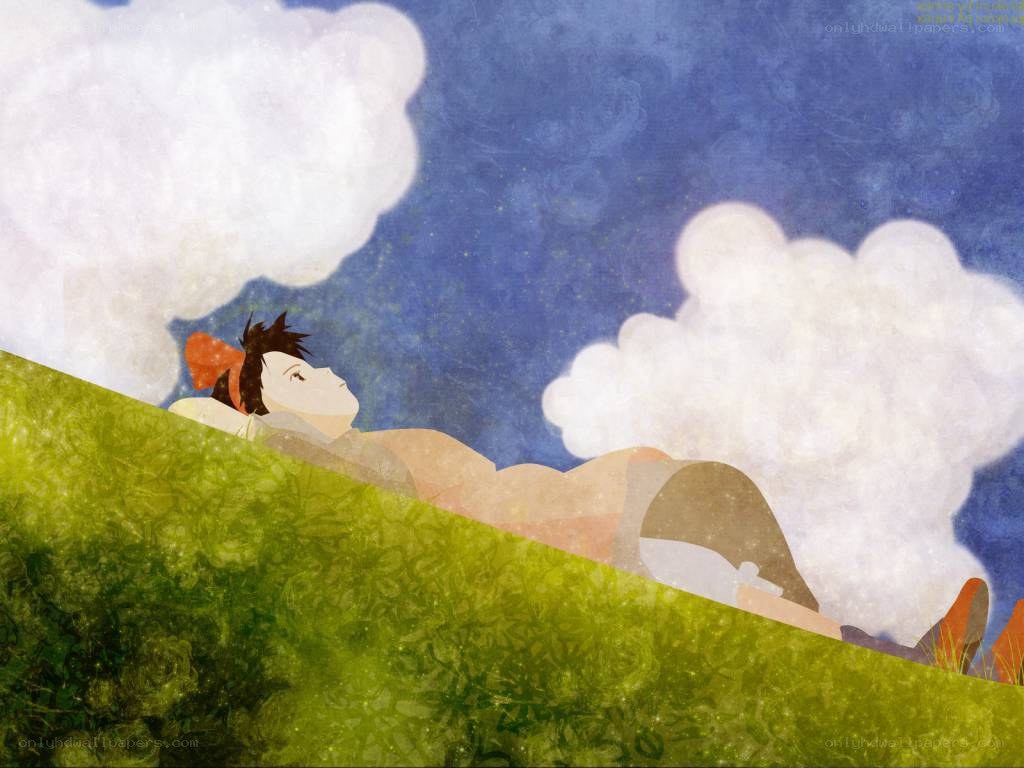 Character lying on a grassy hill