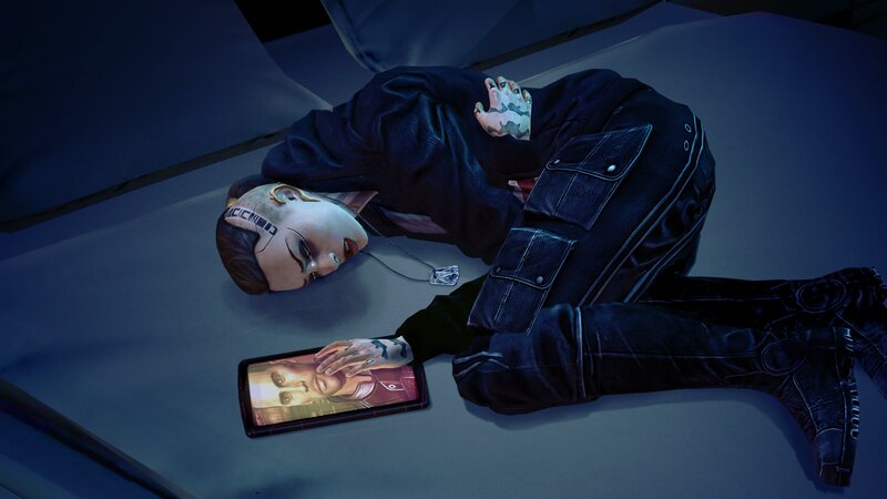 Character Lying on Floor — Blue
