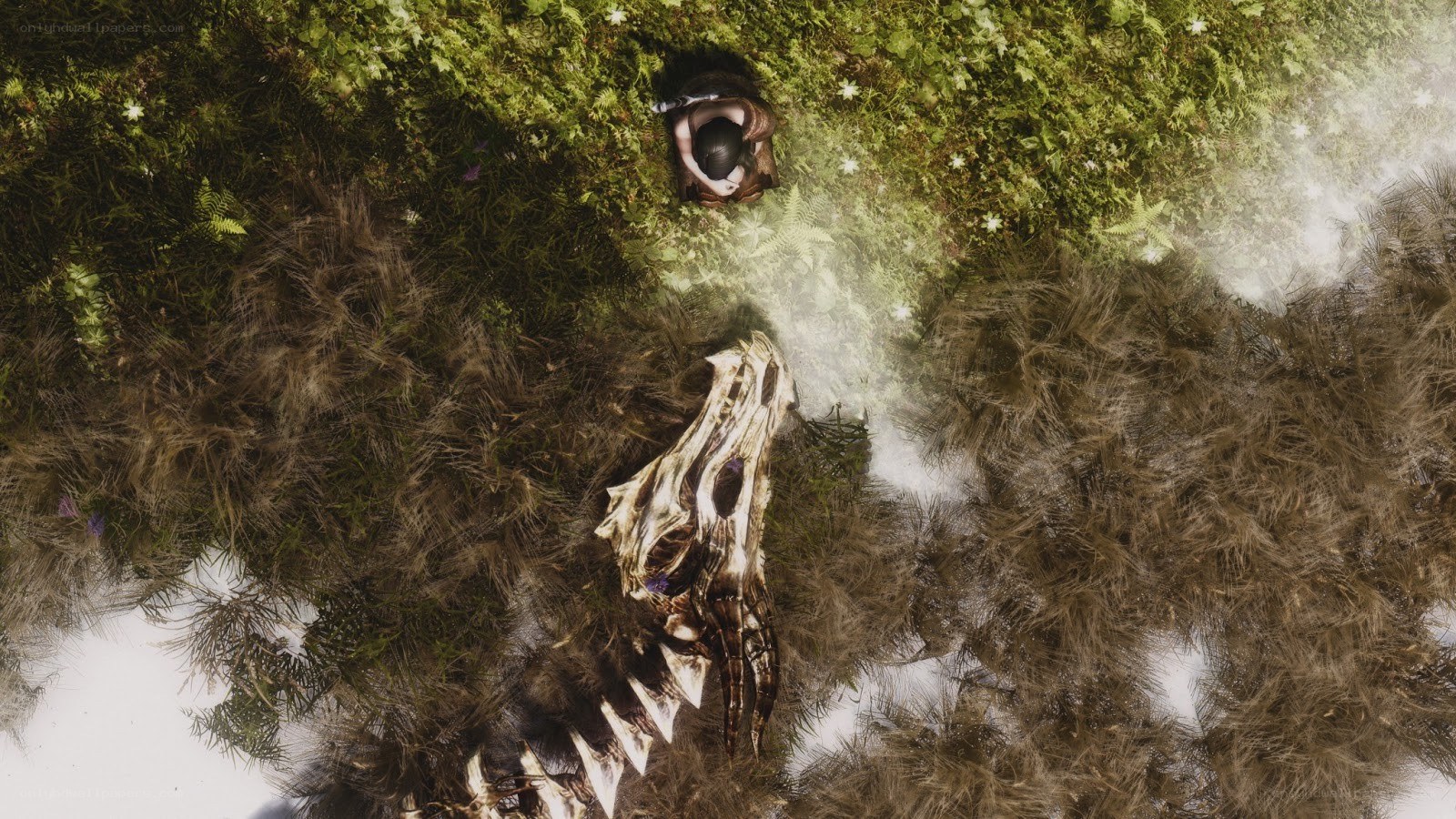Character near dragon skull