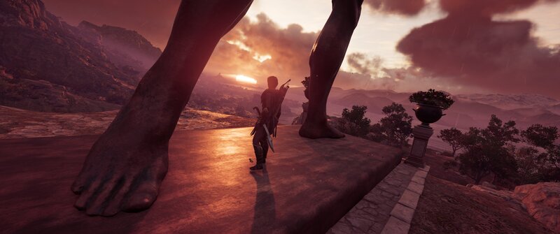Character Near Giant Statue