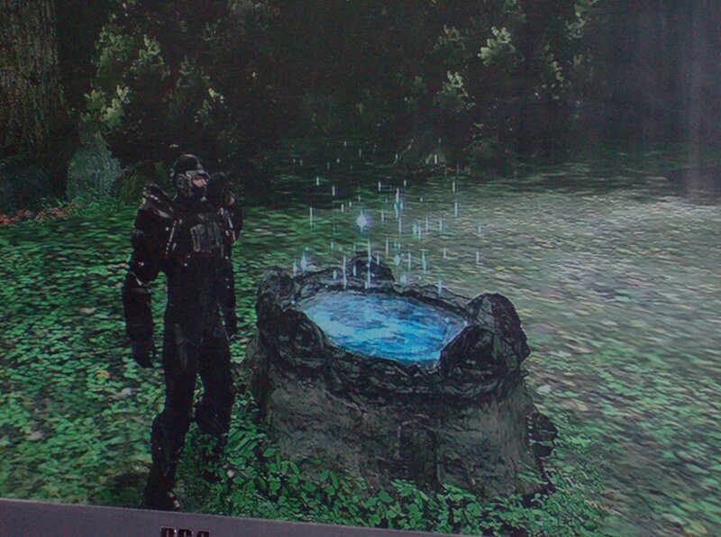 character near glowing pool