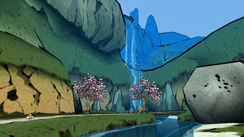 Character Near Waterfall