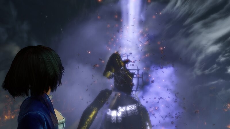 character observing a magical explosion