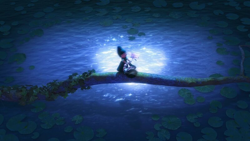 character on a branch at night