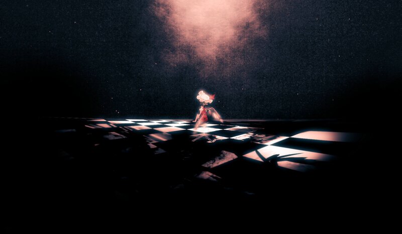 character on a checkered floor