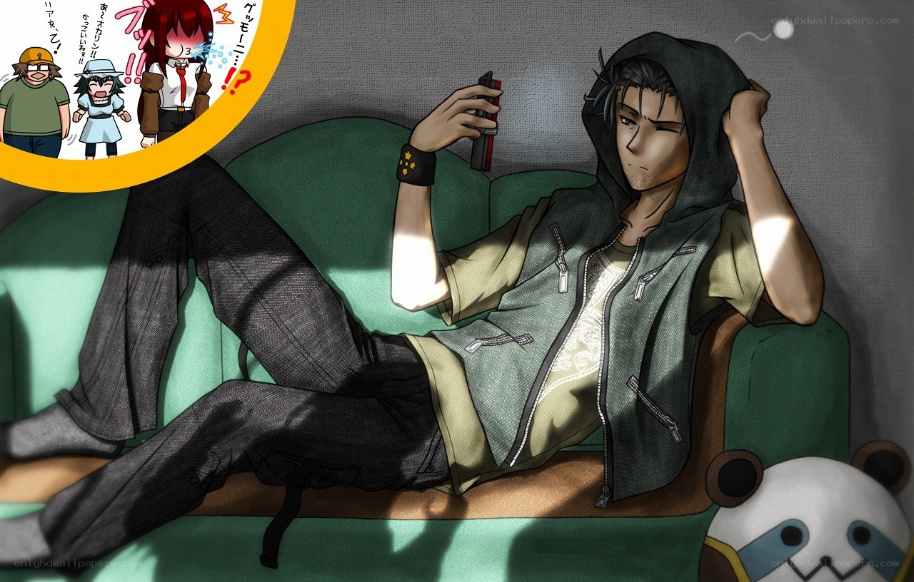 Character on a couch with inset panel