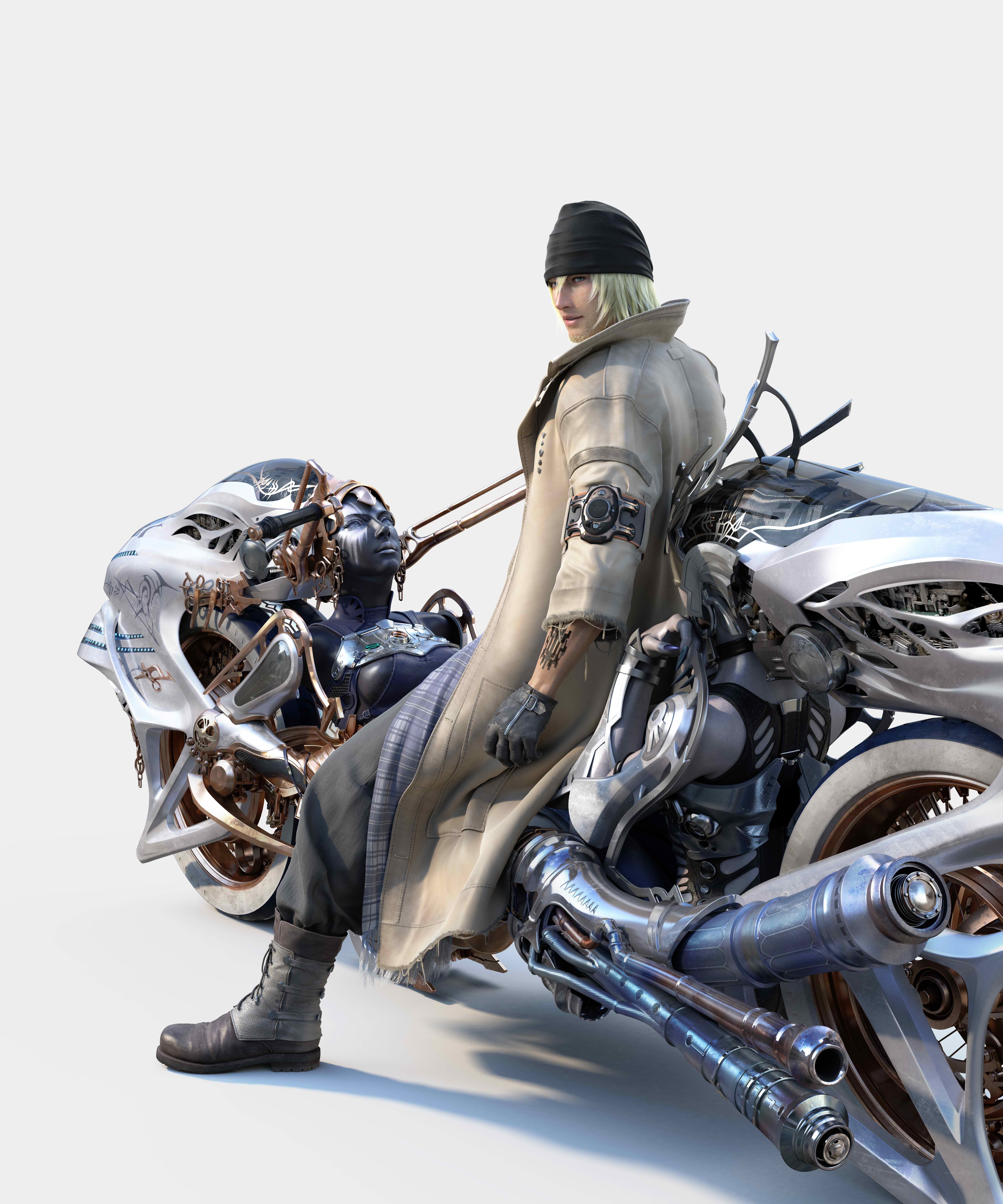 Character on a futuristic motorcycle