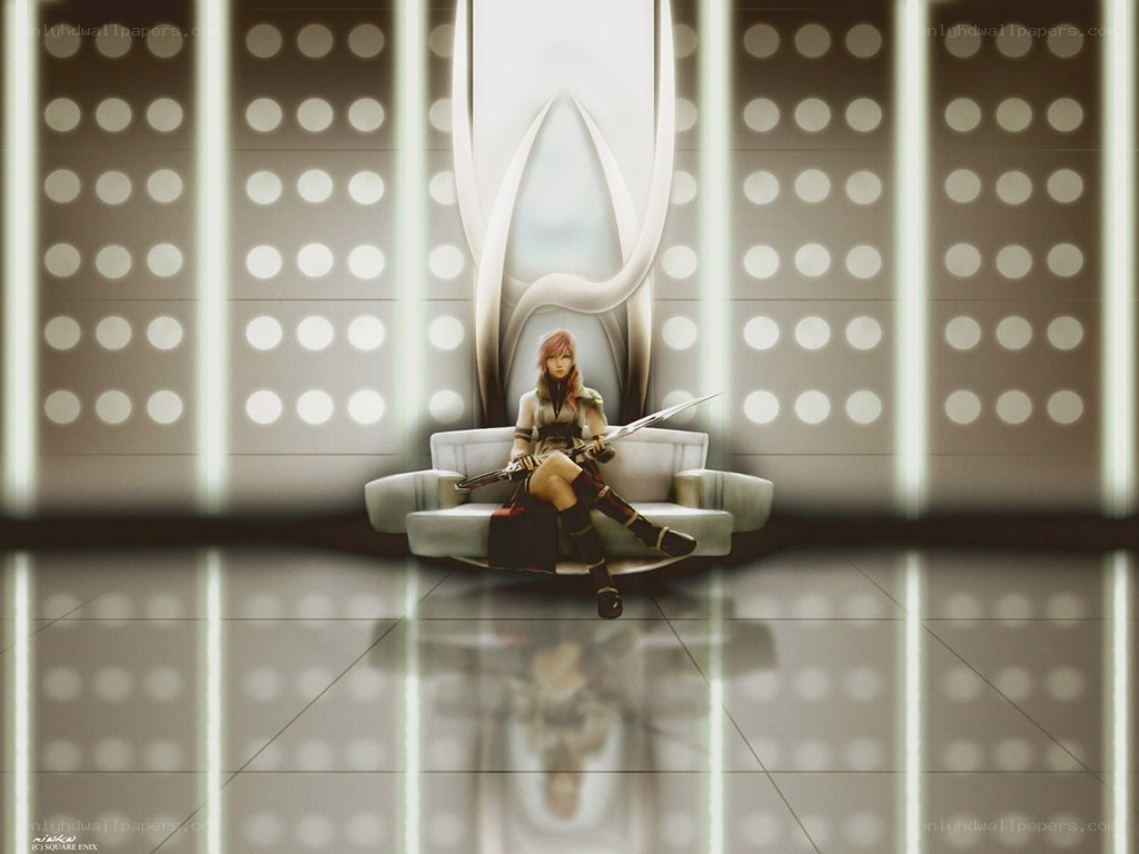 Character on a futuristic sofa