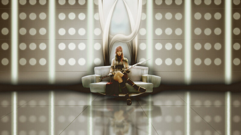 Character on a futuristic sofa