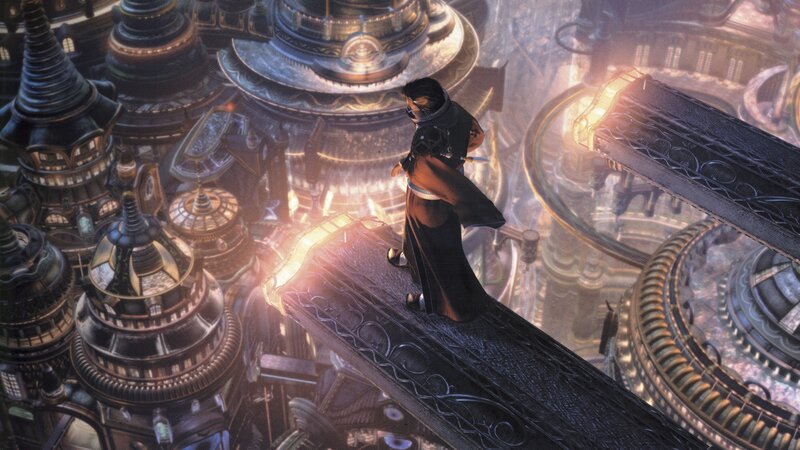 character on a futuristic structure