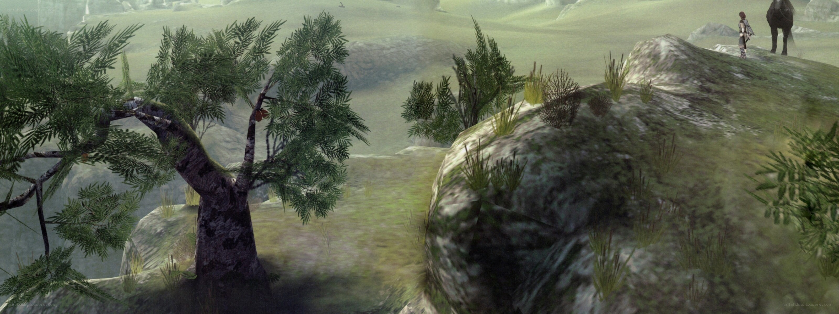 character on a hillside with horse