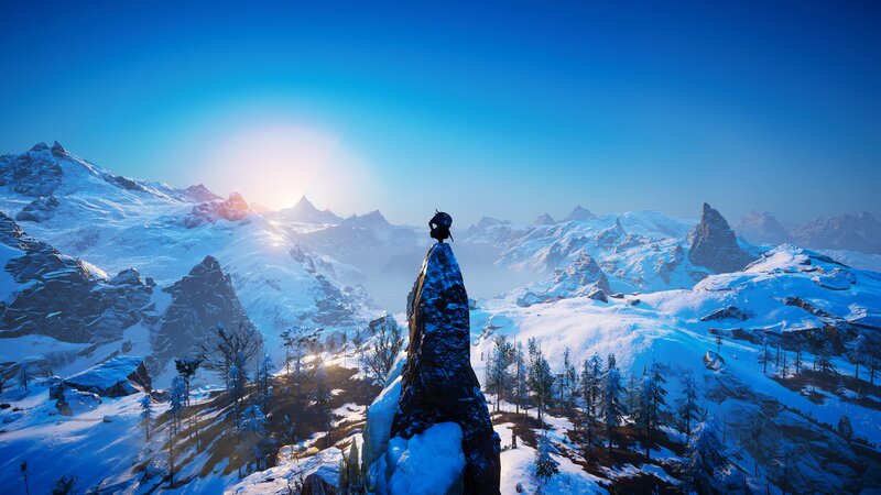 Character on a Mountain Peak — Blue