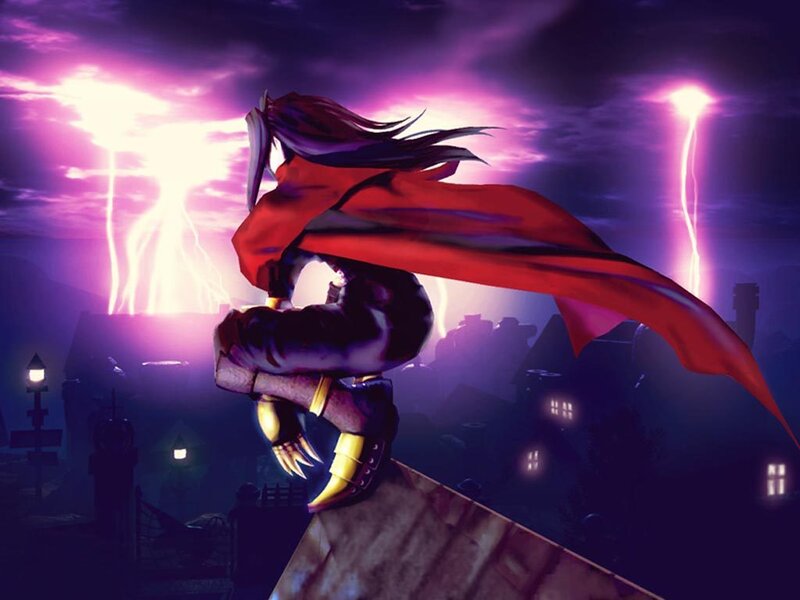 Character on a rooftop at night