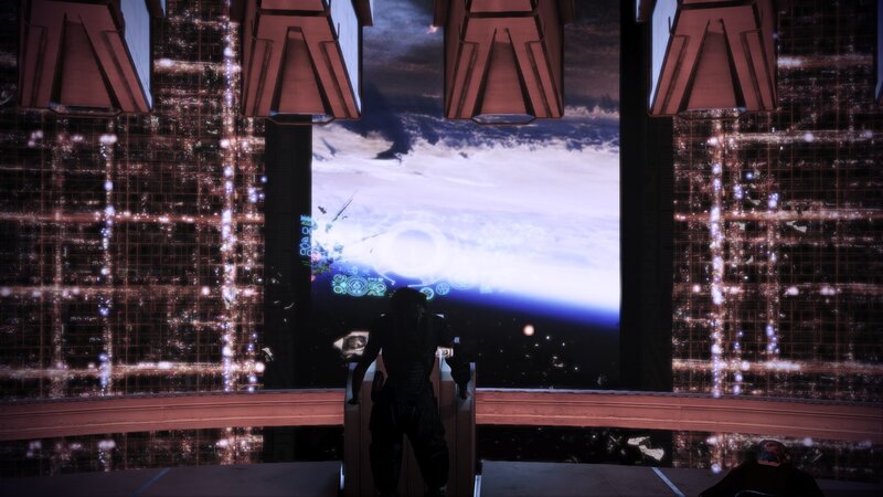 Character on a spaceship bridge