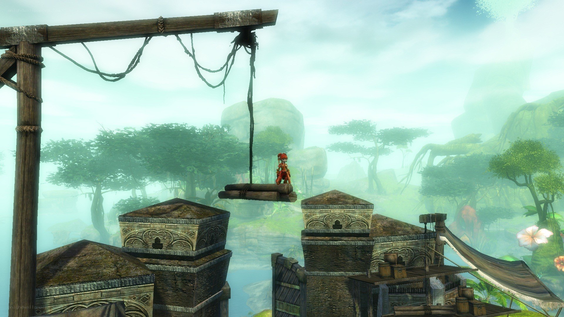 character on a suspended platform