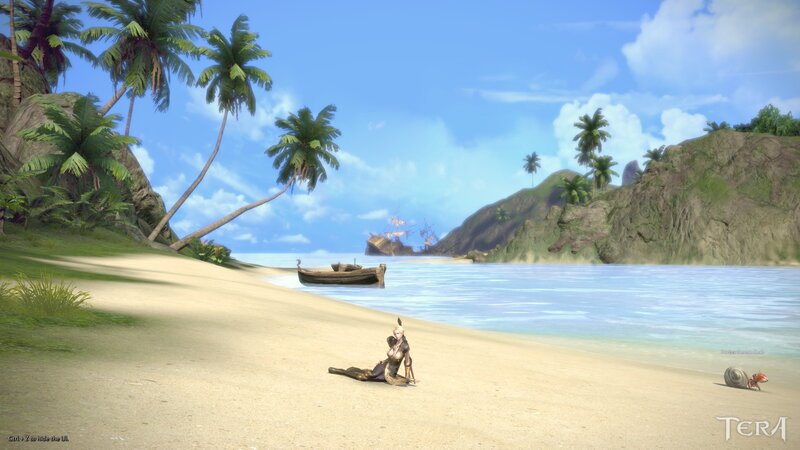 Character on Beach — Blue, Serene, Afternoon