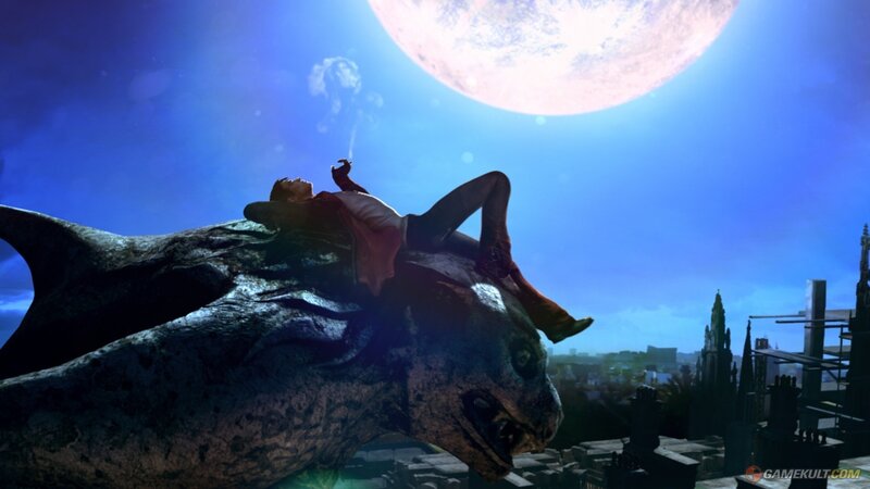 character on gargoyle under moon