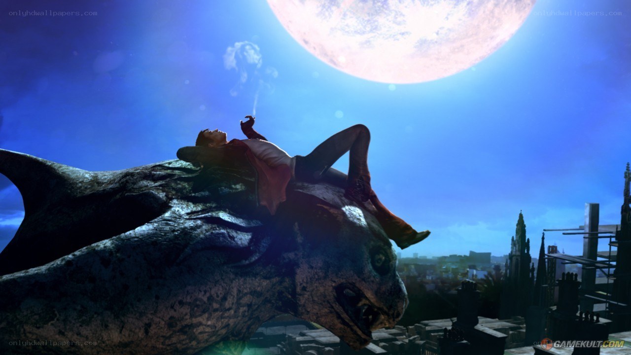 character on gargoyle under moon