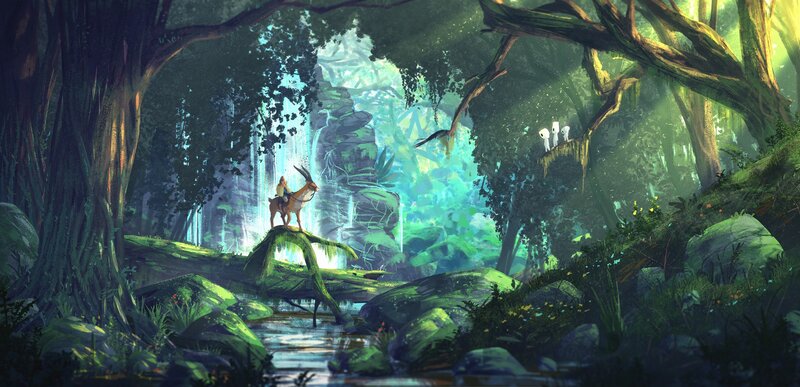 Character on Goat in Forest