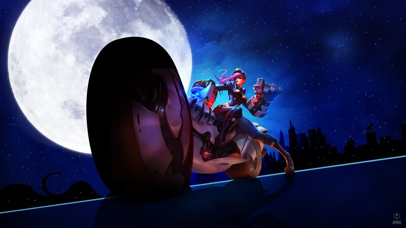 Character on Motorcycle — Blue, Dramatic, Night