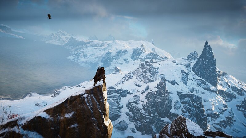Character on Mountain Peak — White