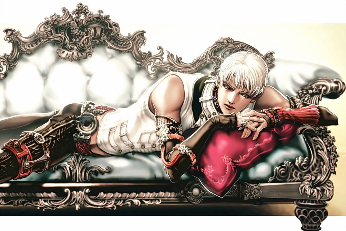 Character on ornate couch