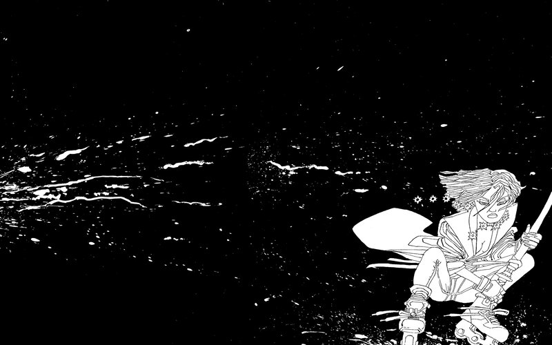 character on roller skates in space