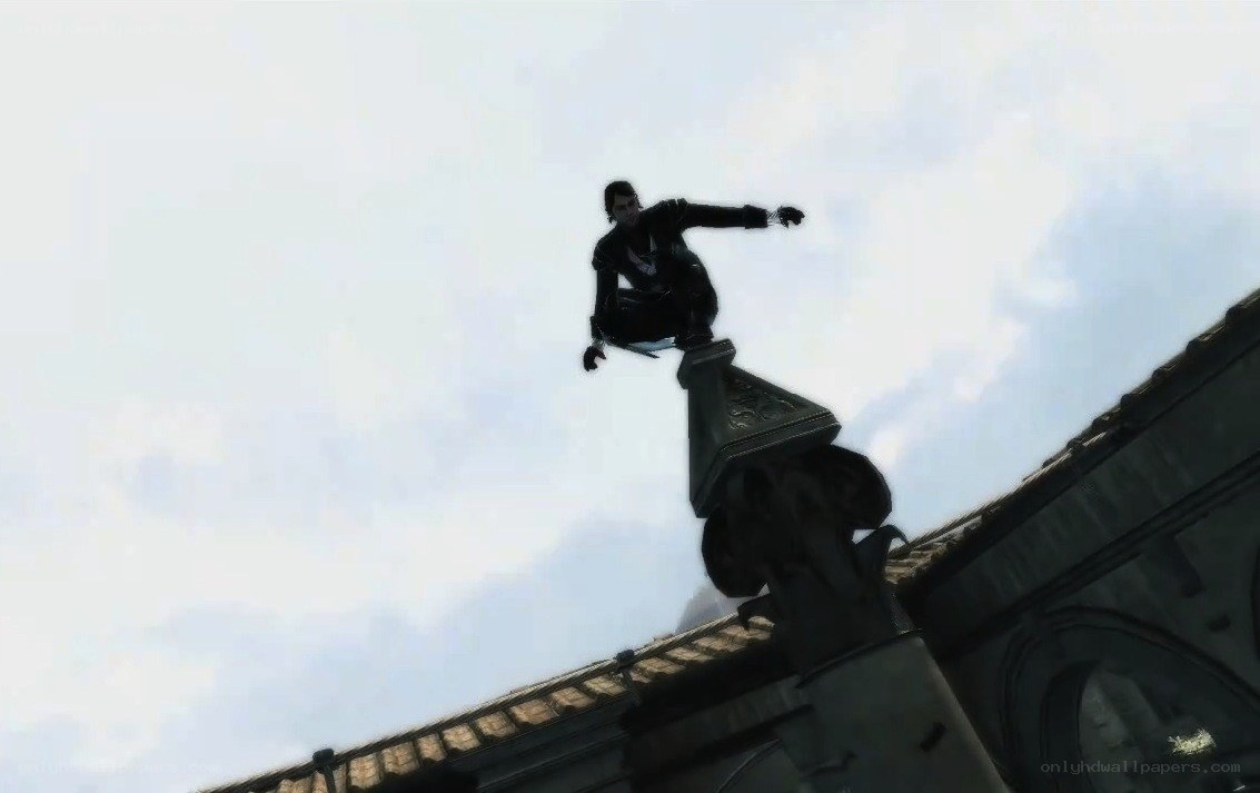 character on rooftop edge