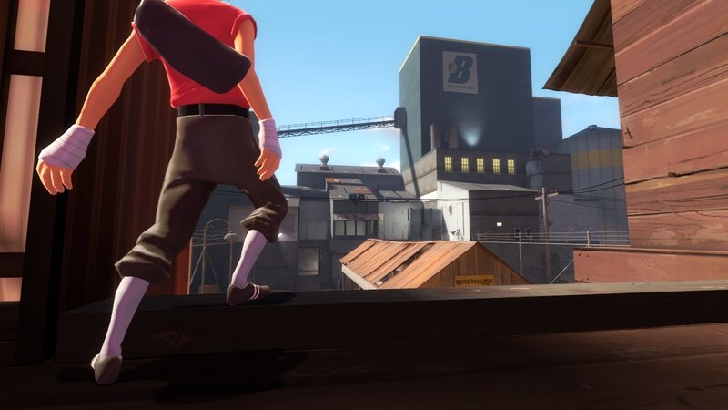 character on rooftop in game