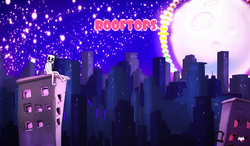 Character on Rooftop — Purple, Dreamy