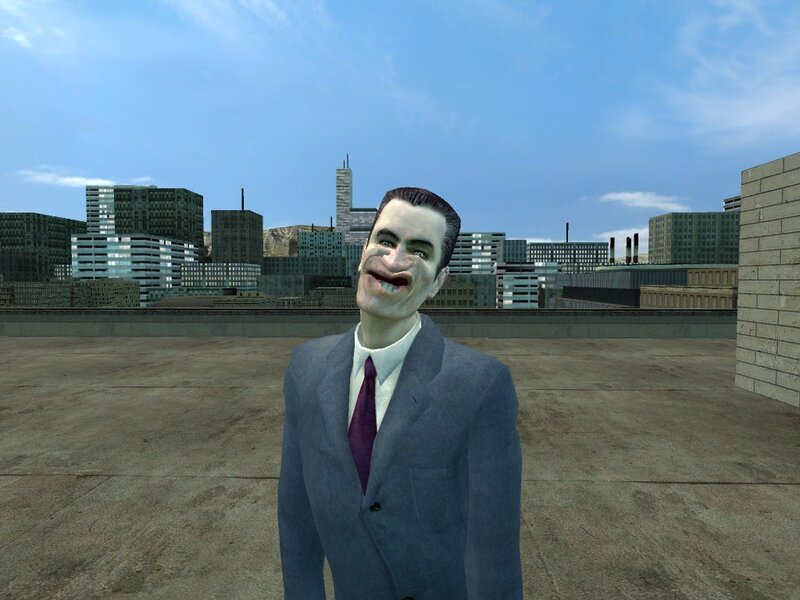 character on rooftop with city view