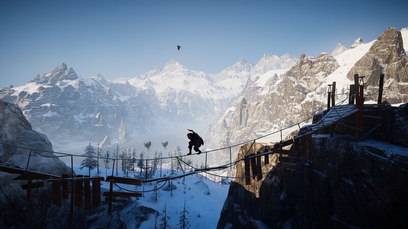 Character on Rope Bridge — Blue
