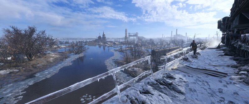 Character on Snowy Bridge — Blue
