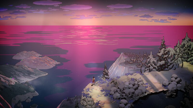 Character on Snowy Cliff — Pink