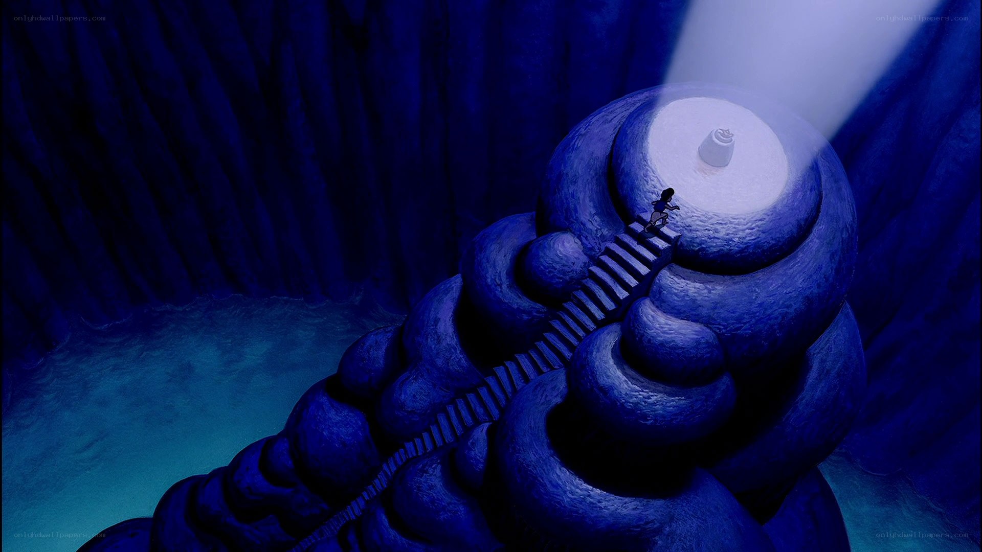 character on spiral staircase