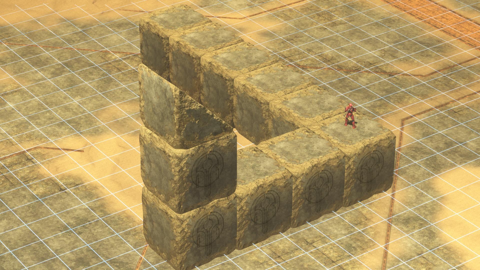 character on stone blocks