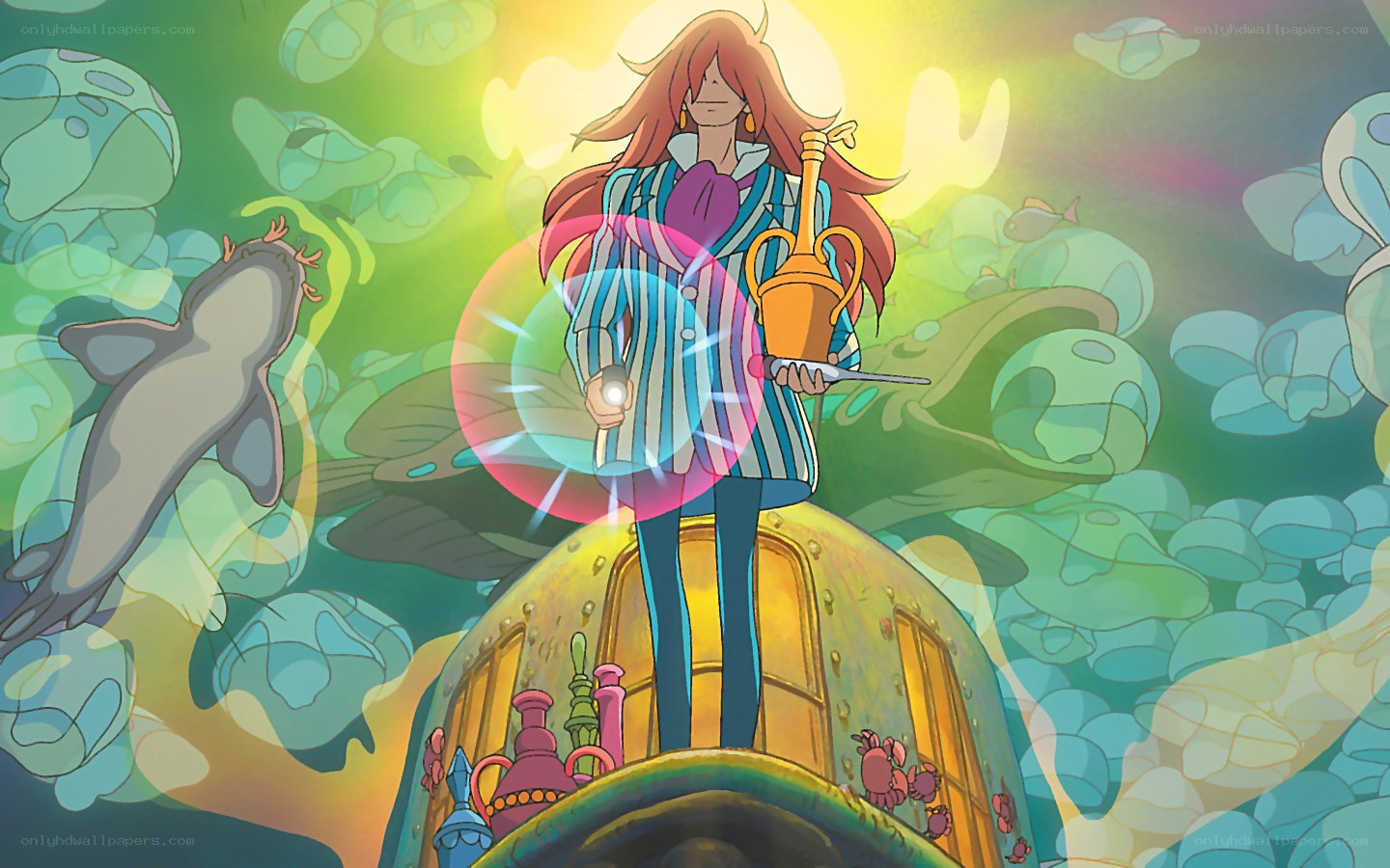 character on submarine in ocean