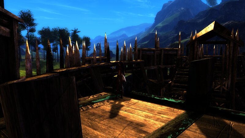 Character on Wooden Platform — Blue