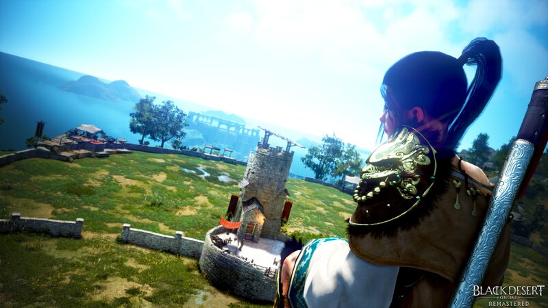 Character Overlooking a Coastal Town