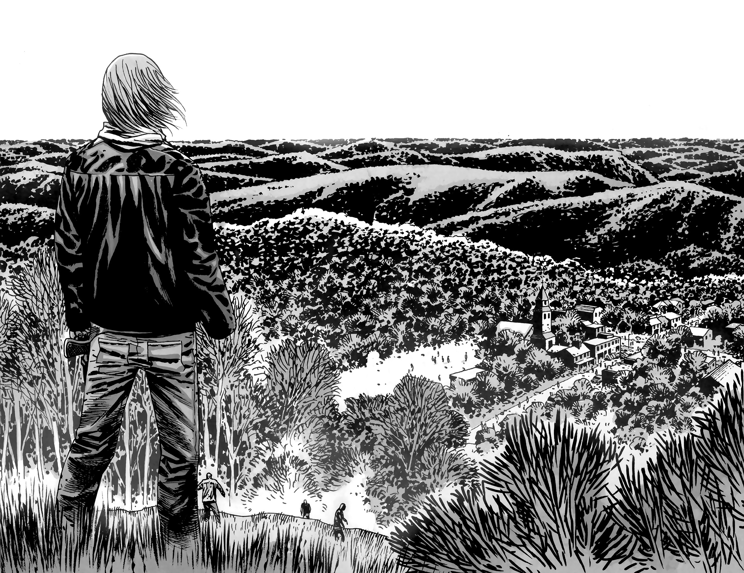 Character overlooking a town