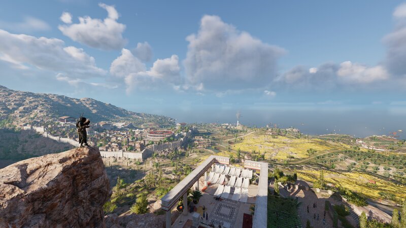 Character Overlooking City — Blue, Serene