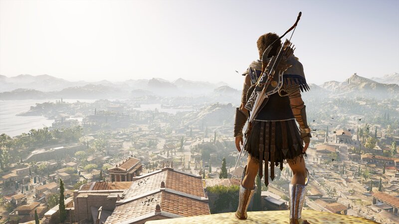 Character Overlooking City — Brown, Serene, Afternoon