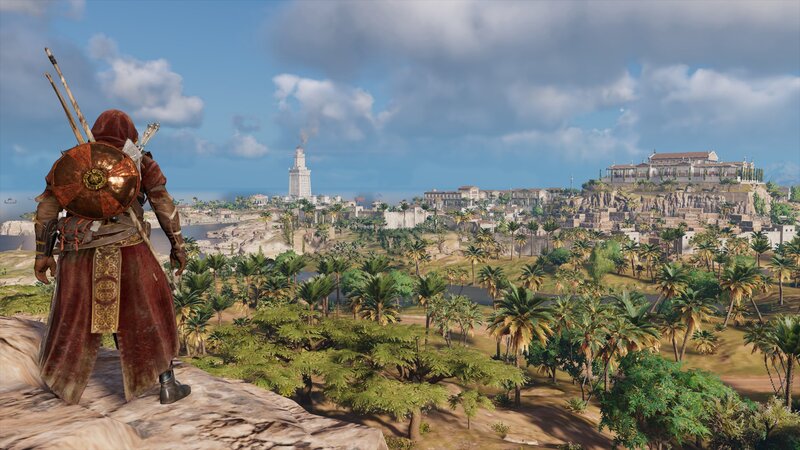 Character Overlooking City — Brown, Serene