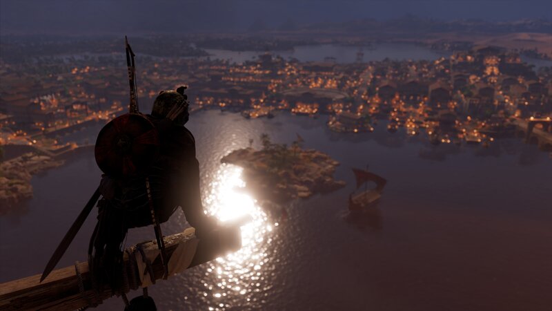 Character Overlooking City — Dark Blue